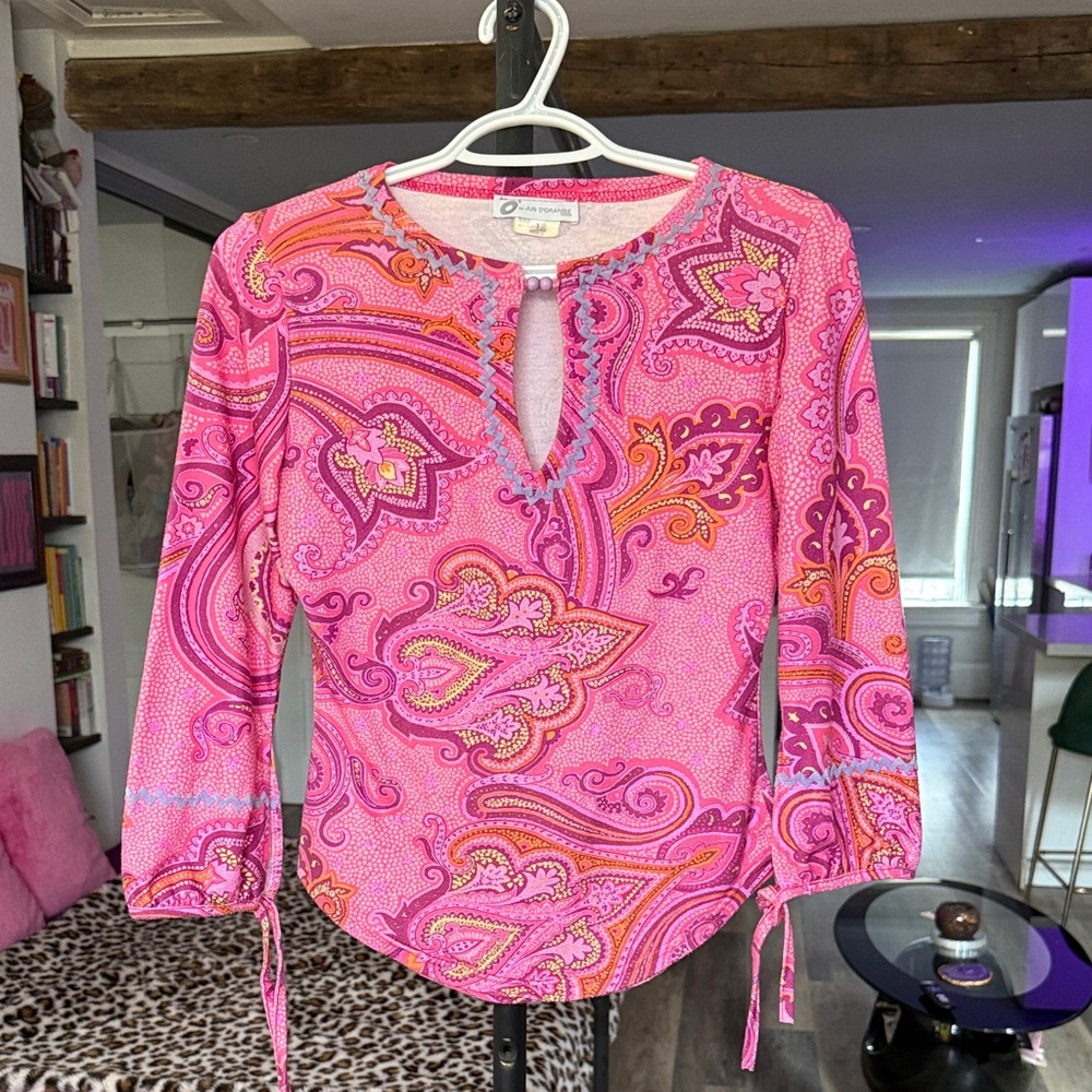 Vibrant Pink and Orange Paisley Blouse